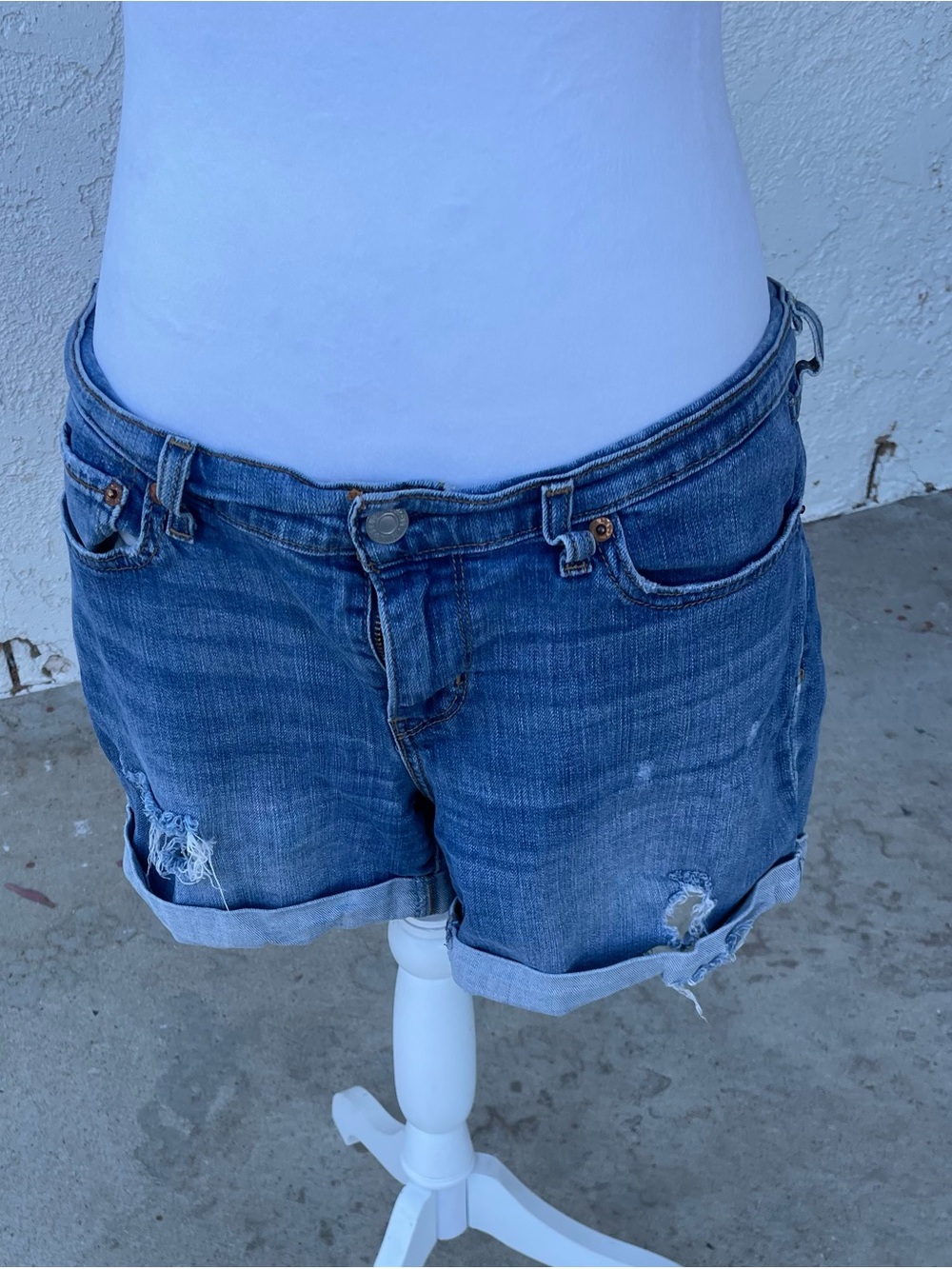 Levi's Distressed Blue Rolled Cuff Denim Shorts